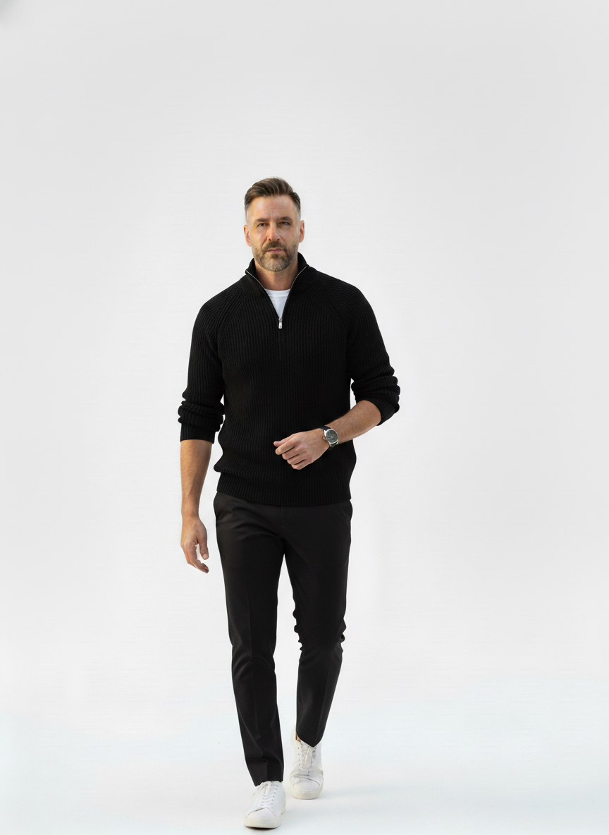 Textured Black Half-Zip Sweater – Alter Ego