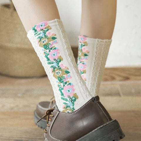 (5 Paar) Vintage-Socken mit bestickten Blumen