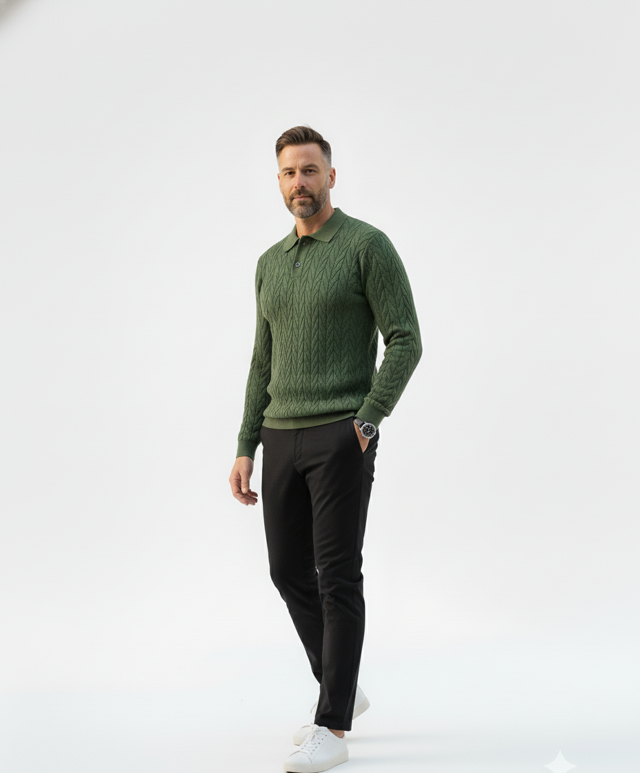 Green Buttoned Knit Polo – Alter Ego