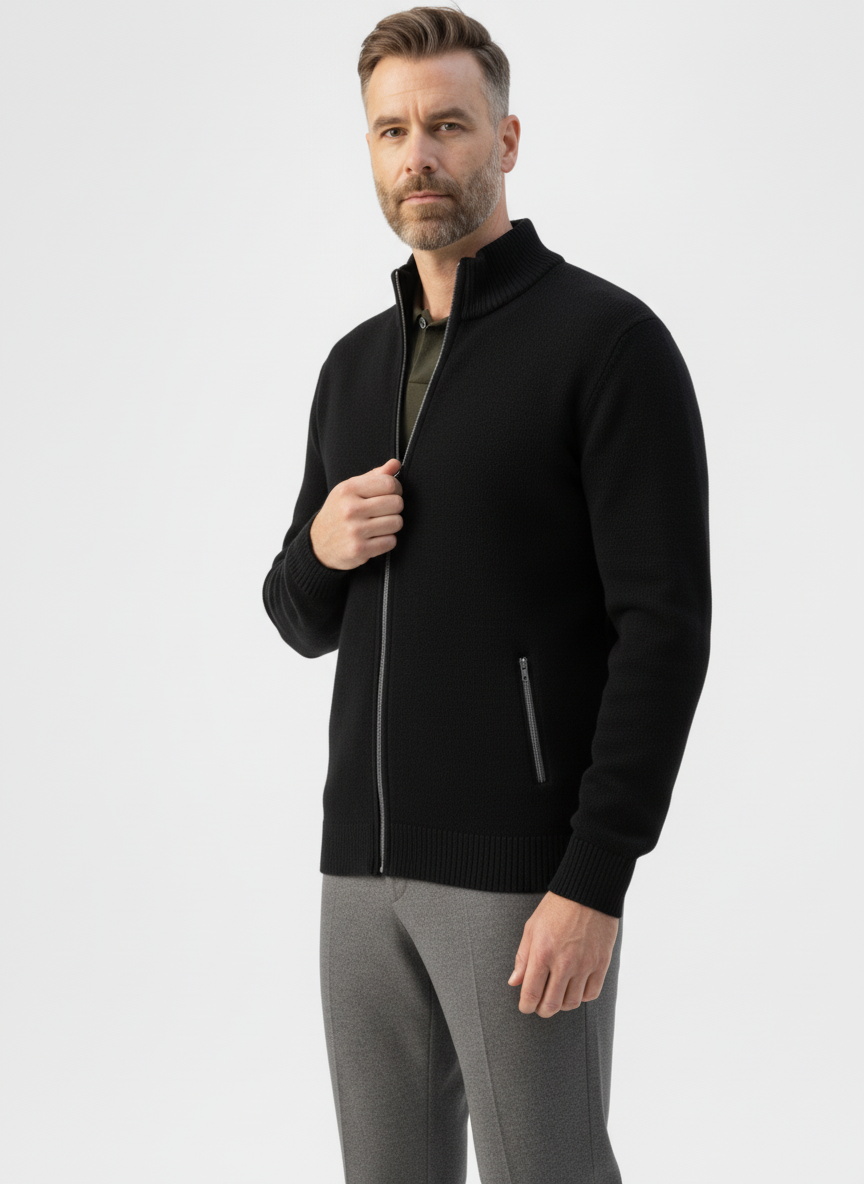 Ribbed Knit Sweater Jacket with Faux Fur Collar – Caspian's