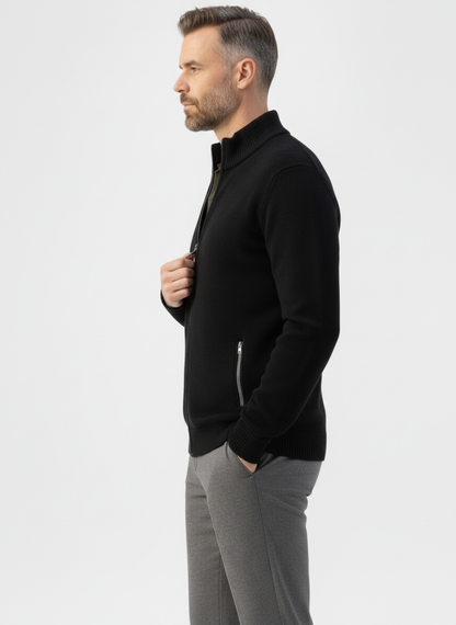 Ribbed Knit Sweater Jacket with Faux Fur Collar – Caspian's