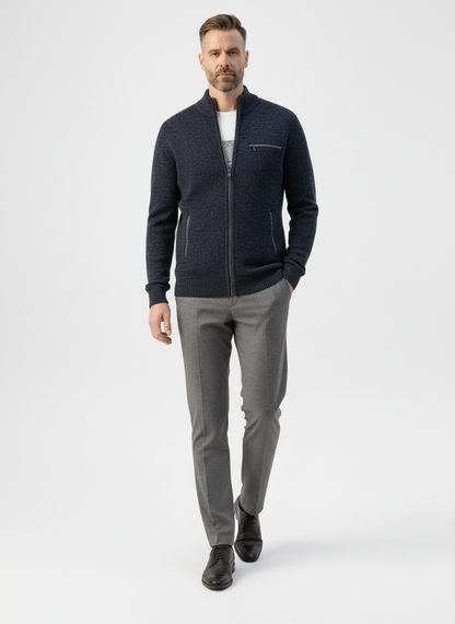 Ribbed Knit Sweater Jacket with Faux Fur Collar – Caspian's