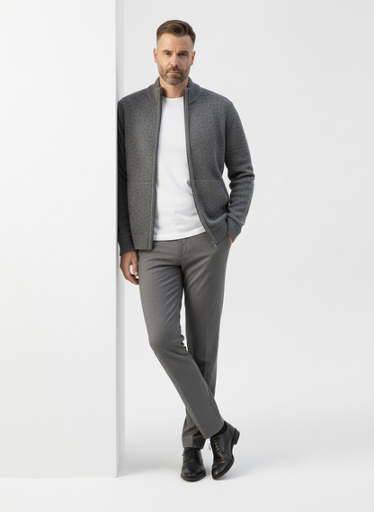 Ribbed Knit Sweater Jacket with Faux Fur Collar – Caspian's