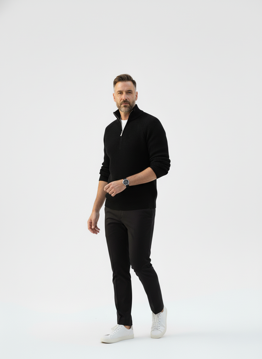 Textured Black Half-Zip Sweater – Alter Ego