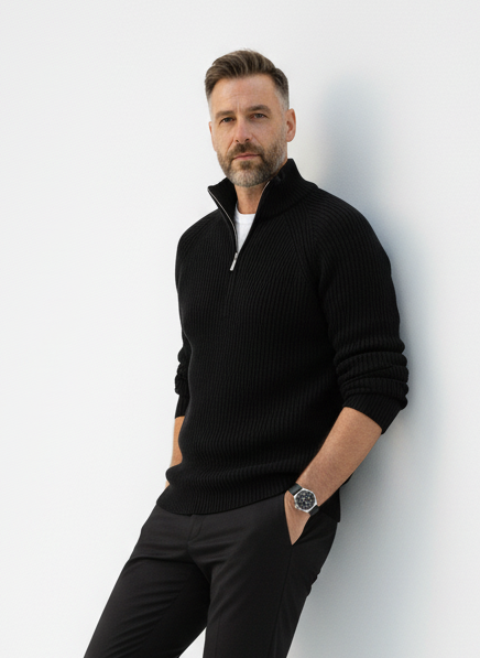 Textured Black Half-Zip Sweater – Alter Ego