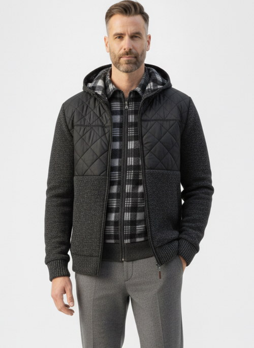 Quilted Faux Leather Hooded Cardigan – Caspian's